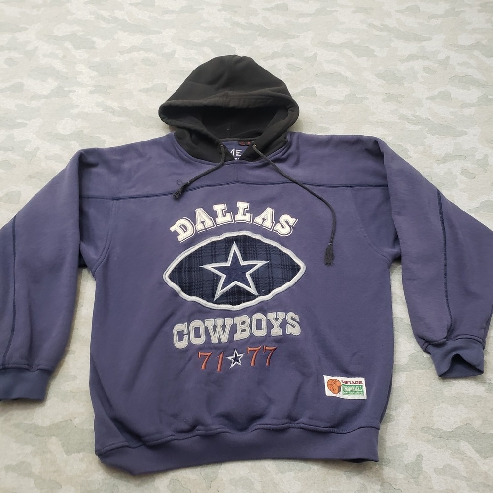 VTG‎ Dallas Cowboys Sweatshirt Mens Medium Blue Mirage Hoodie Embroidered NFL